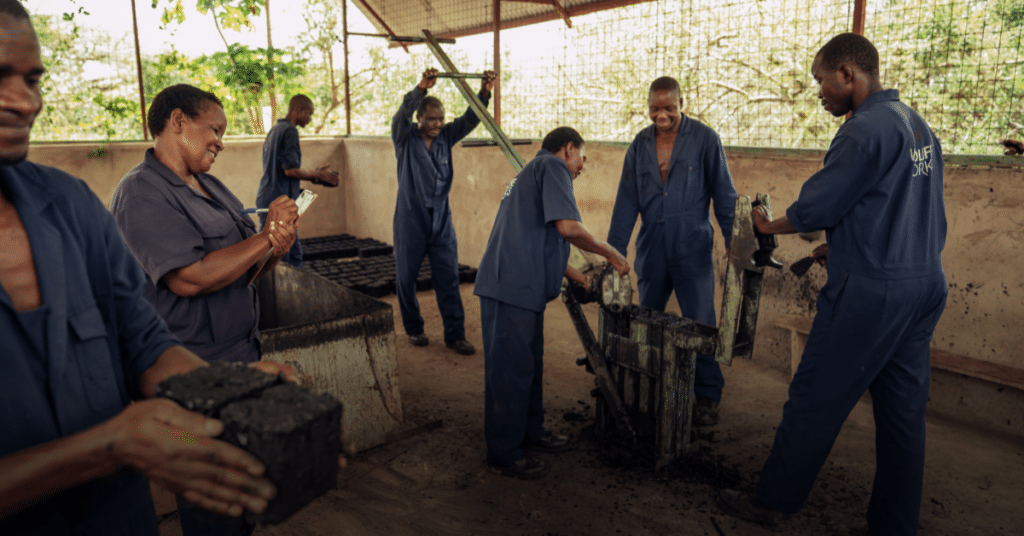 Initiative "Eco charcoal" dans le cadre du projet de compensation carbone de Kasigau au Kenya